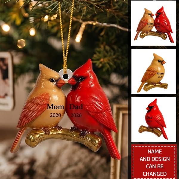 Vintage Nostalgic Cardinals Memorial Dad Mom Christmas Personalized Acrylic Ornament