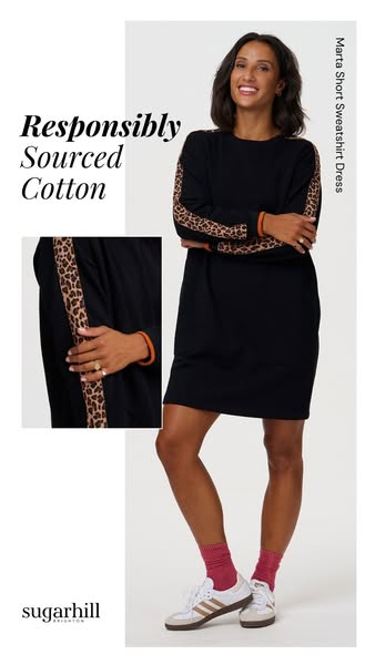 Black Leopard Trim Short Sweatshirt Dress - Marta