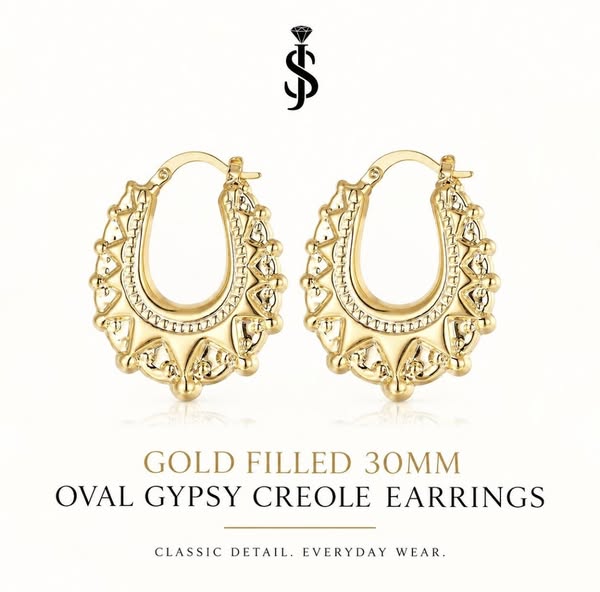 30mm Oval Gypsy Creole Earrings - 14k Gold Filled