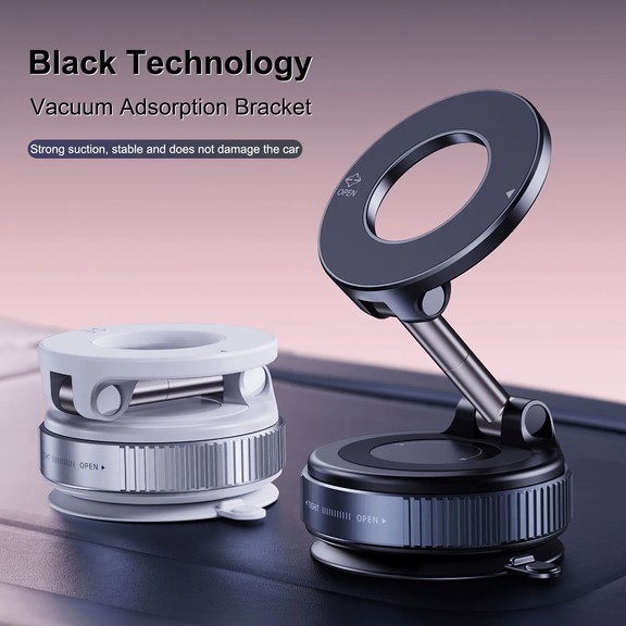 Vehicle-mounted magnetic folding storage holder for mobile phones and tablets.