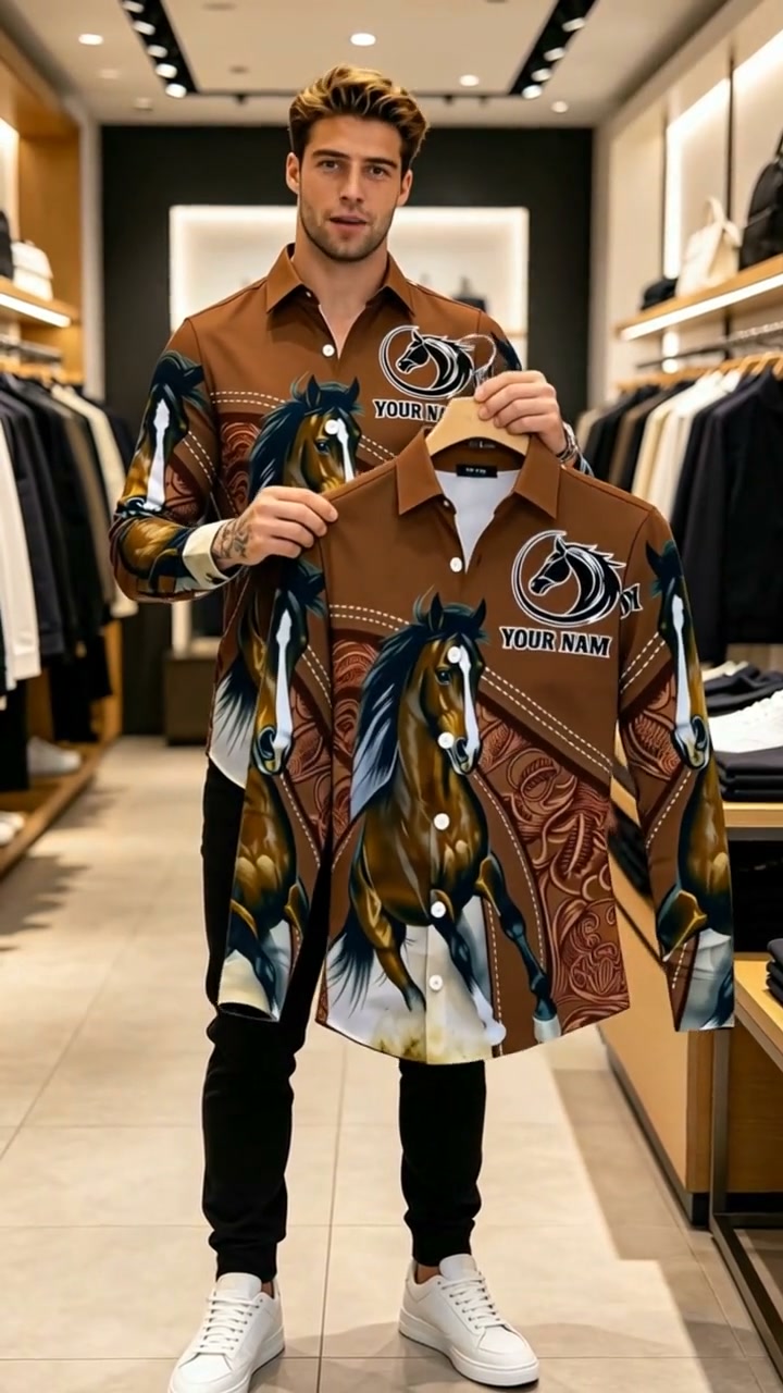 Men's Horse Print Long Sleeve Shirt