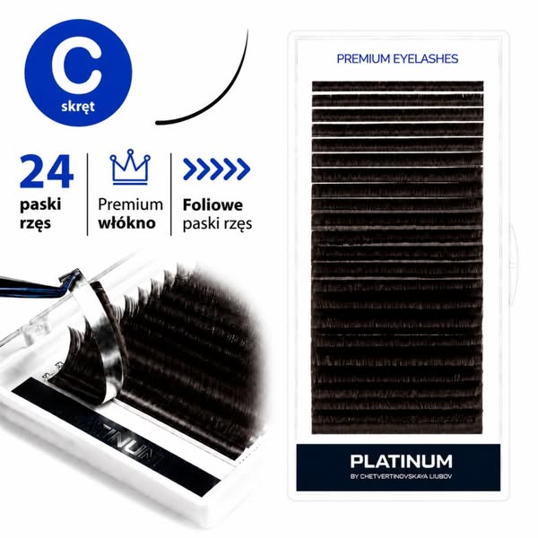 Rzęsy do Przedłużania CIemnobrązowe PLATINUM 24 Paski Skręt C 0.07 6-13mm NEW