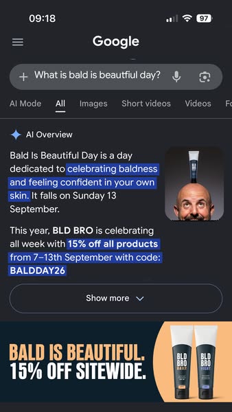 A day for baldies. A sale that ends soon.