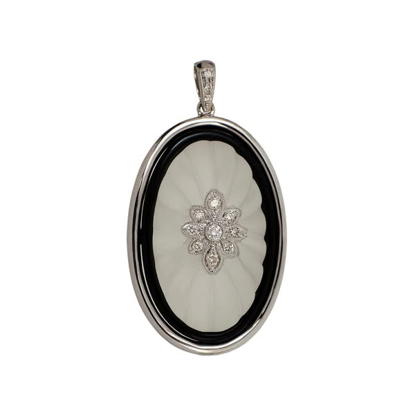 Pre-Owned 18ct White Gold Diamond & Rock Crystal Quartz Pendant