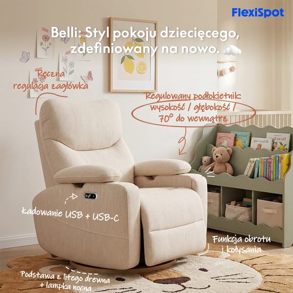 Obrotowy i Bujany Fotel do Karmienia Piersią | FlexiSpot PL