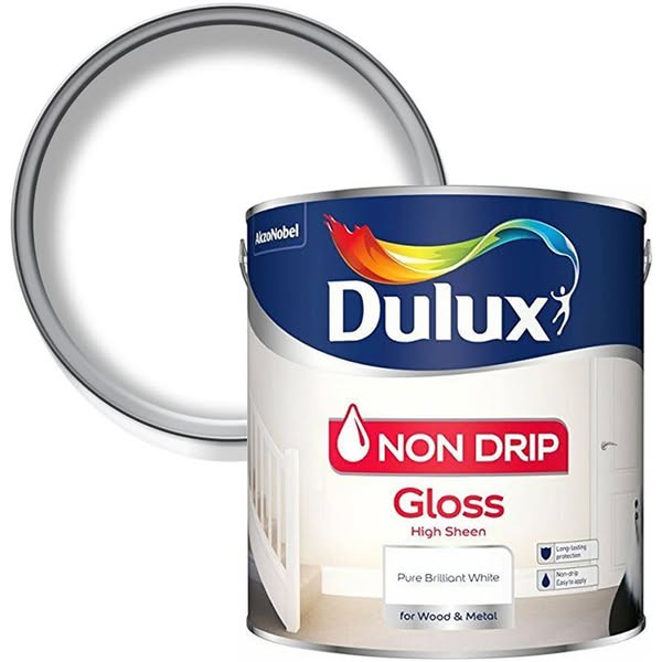 Dulux Non Drip Wood & Metal Pure Brilliant White Gloss Paint 2.5L - Wilko