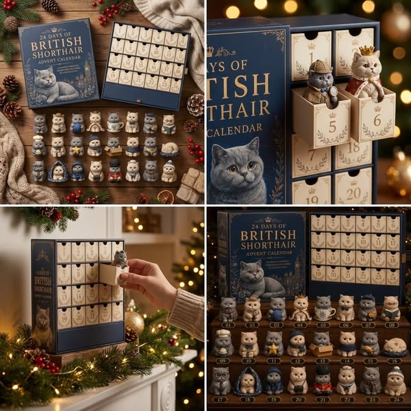 CHRISTMAS KICKOFF 49%OFF - 2026 Days of BritishShorthair Blind Box -24-Day Festive Countdown,British Shorthair ThemedCollectible Miniatur