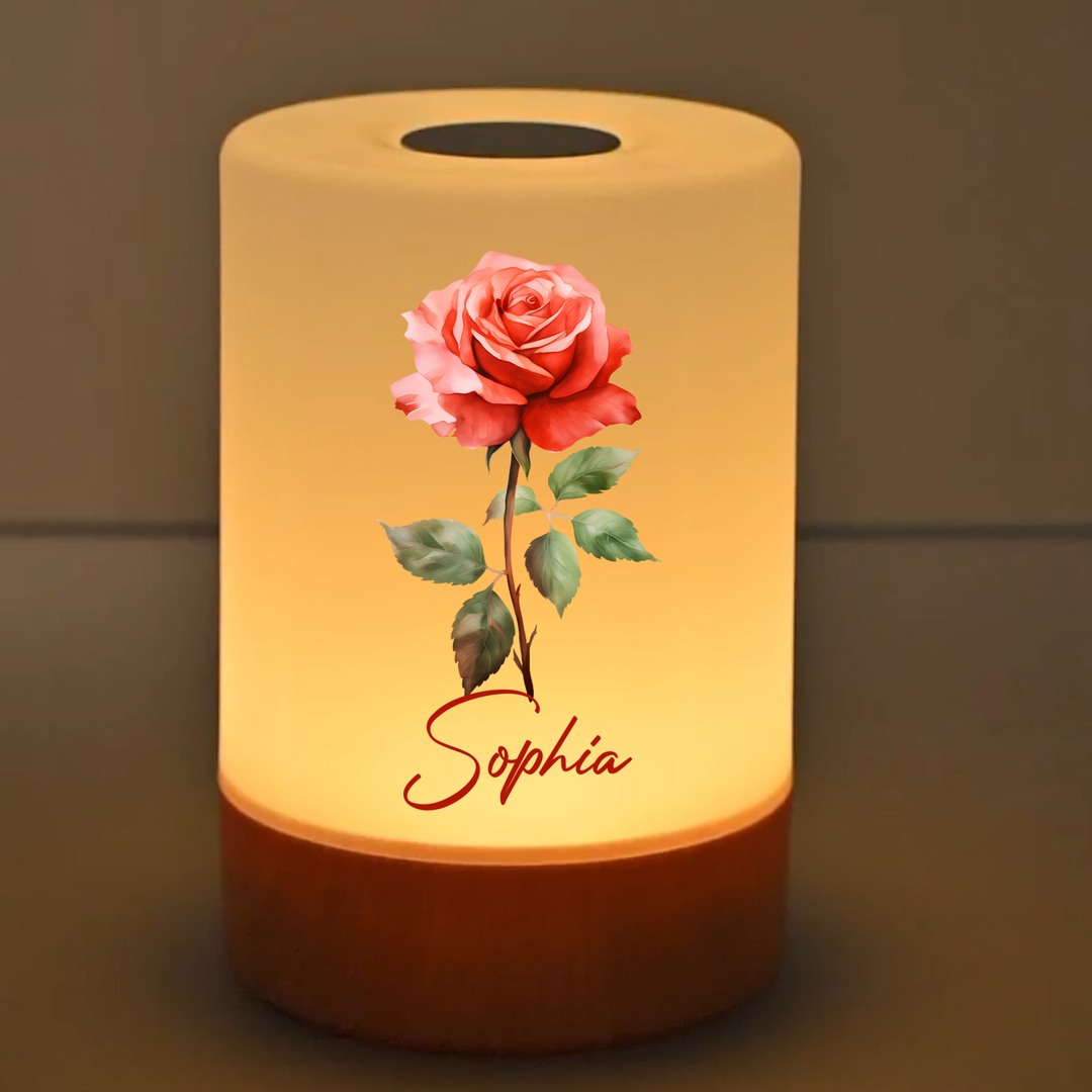 Personalized Birth Flower Dimmable Adjustable Color Touch Control Rechargeable Night Light with Name Bedroom Decor Birthday Gift for Woman