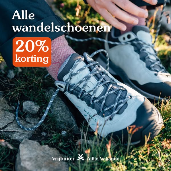 20% korting op alle wandelschoenen