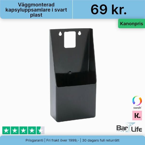 Väggmonterad kapsyluppsamlare i svart plast