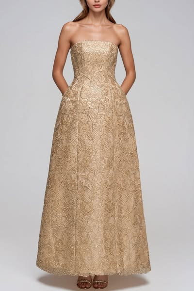 Gisele Strapless Embroidered Maxi Dress
