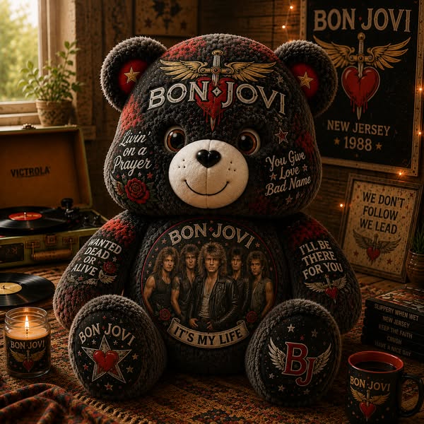 Bon Jovi Band Bear Custom Shaped Pillow – Rock Music Legend Gift