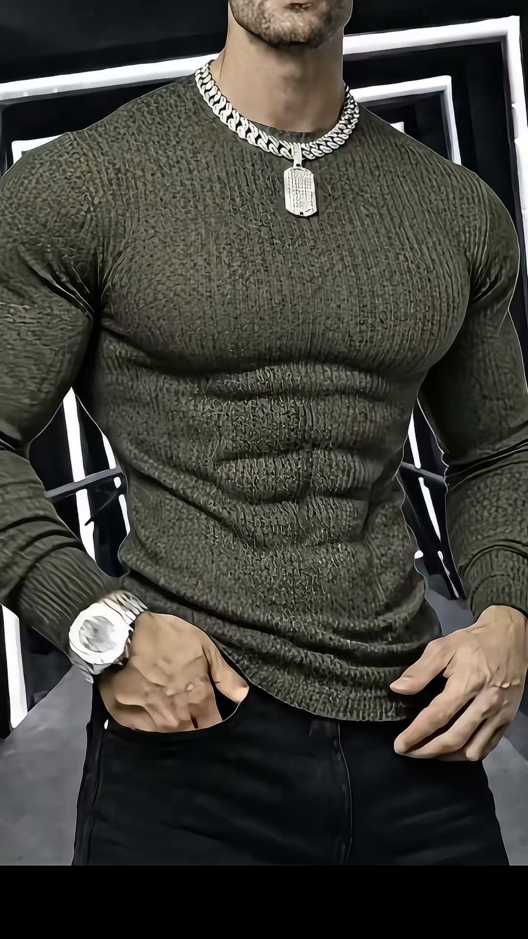 KZZ Slim Fit Knit Long Sleeve T-Shirt for Men