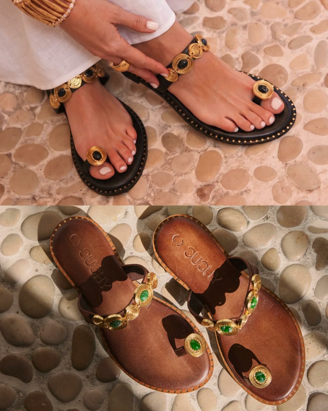 Summer sandals finished like jewelry.