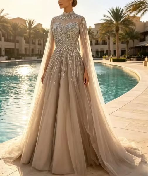 Aliyah Tulle Cape Gown