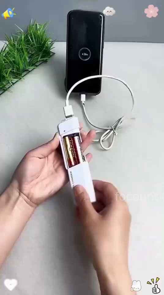 Portable Emergency Phone Charger AA Battery Powered Power Bank with LED Flashlight
