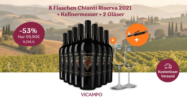 Genuss pur: Ihr Chianti Riserva Paket mit 2 Schott-Zwiesel Gläsern + Kellnermesser