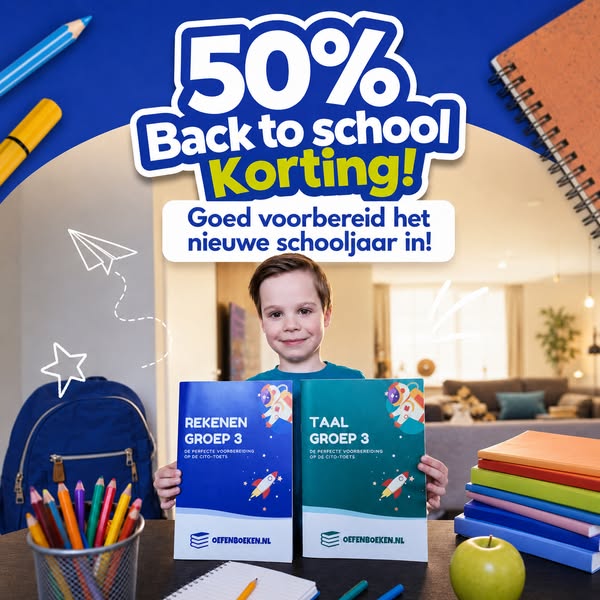 ALLEEN OP DIT MOMENT 50% BACK TO SCHOOL KORTING OP ALLE OEFENBOEKEN REKENEN EN TAAL