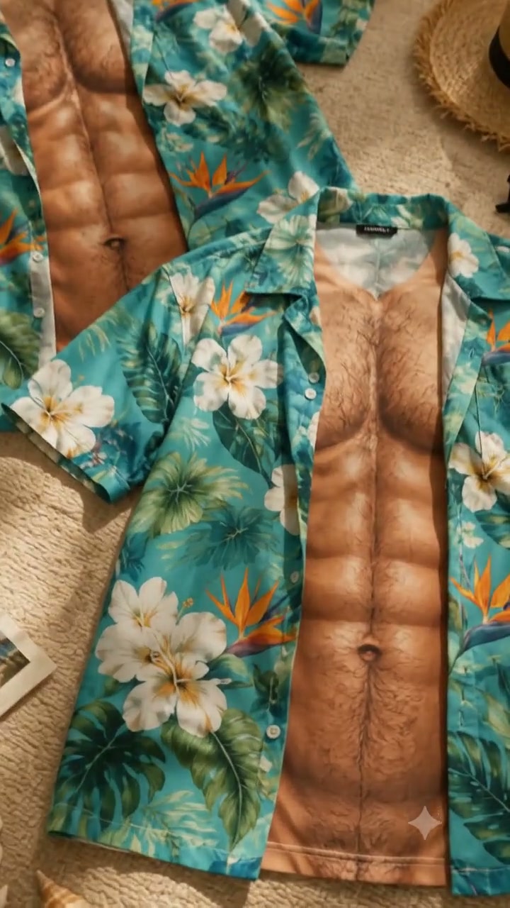 Men's 3D Muscle Print Hawaiian Shirt