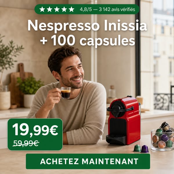 Nespresso Inissia + 100 capsules — 19,99 €