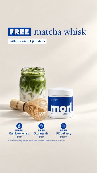 Free matcha whisk with your first order. Ceremonial Uji matcha from Japan, smooth and never bitter. Free storage tin with every refill and f
