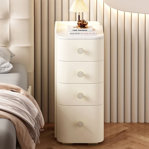 White Marble Wood Leather Minimalist Nightstand