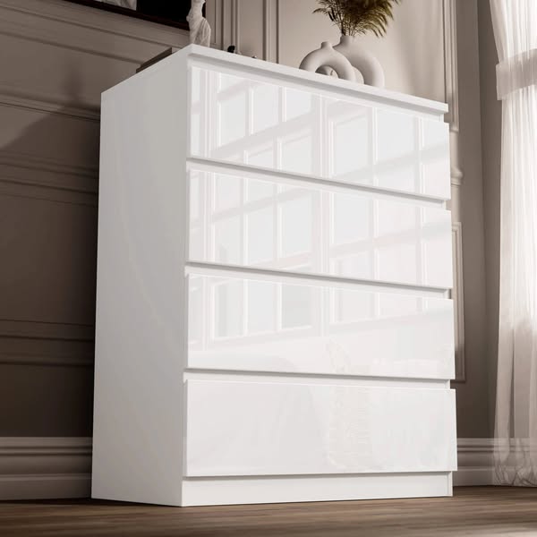 £95.99/- High Gloss 4 Drawer Chest of Drawers - Bedroom Drawers