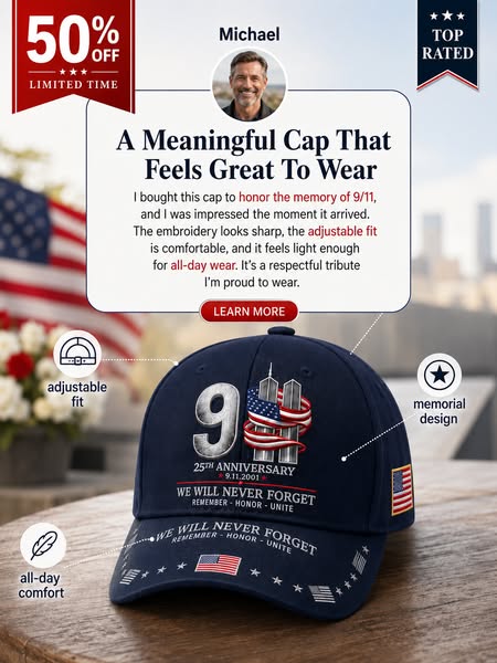 Das Creative dahinter: 9/11 25th Anniversary We Will Never Forget Printed Memorial Baseball Cap – Unisex Patriotic Memorial Hat - Navy Blue / One Size Fits Most (Circumference 21 5/8"- Circumference 24 1/8")