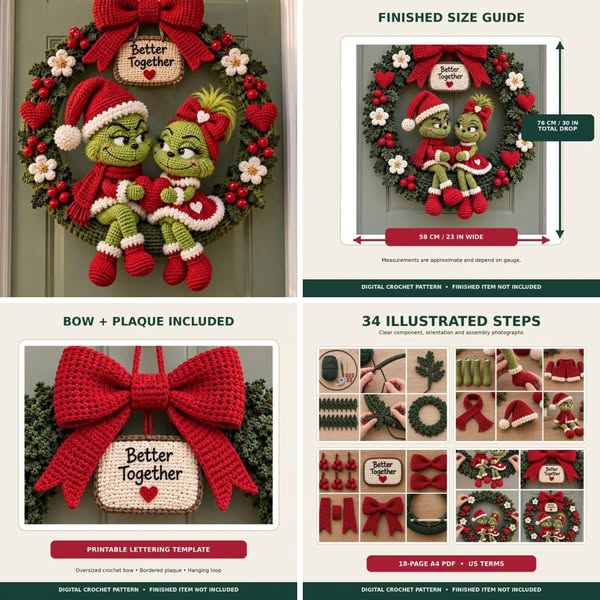 Green Couple Christmas Wreath PDF (Instant Download