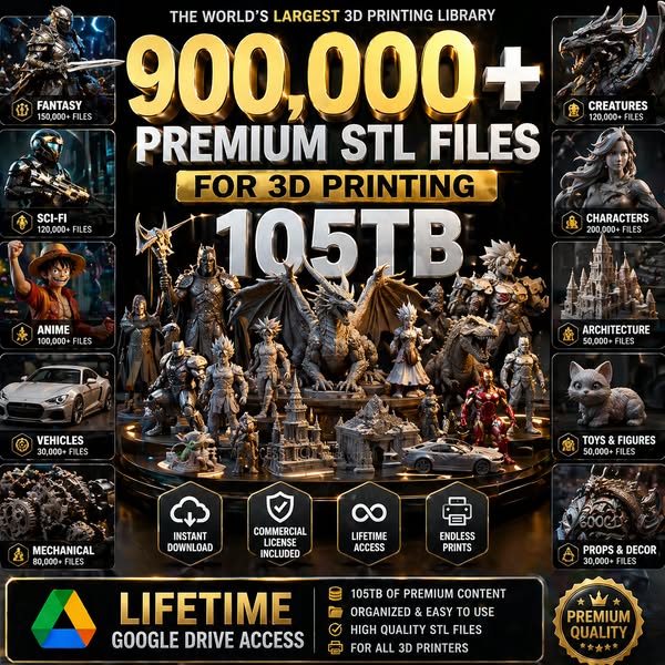 Access 900,000+ STL files anytime. No subscriptions.