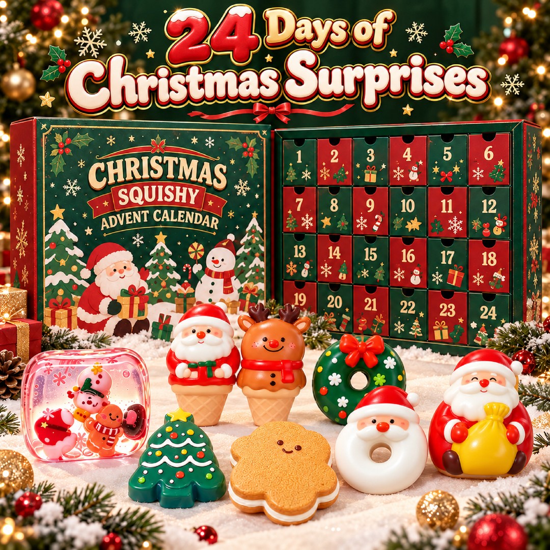 24 Days Christmas Squishy Advent Calendar, Mixed Surprise Squishies, Random Assorted Glitter Squeeze Toys, Fun Countdown Game, Holiday Gift