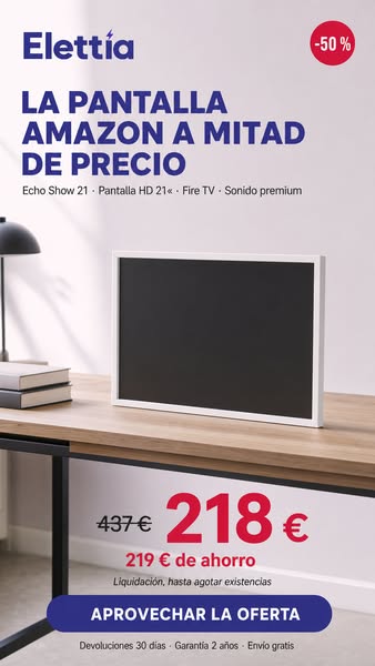 Pantalla HD 21« a mitad