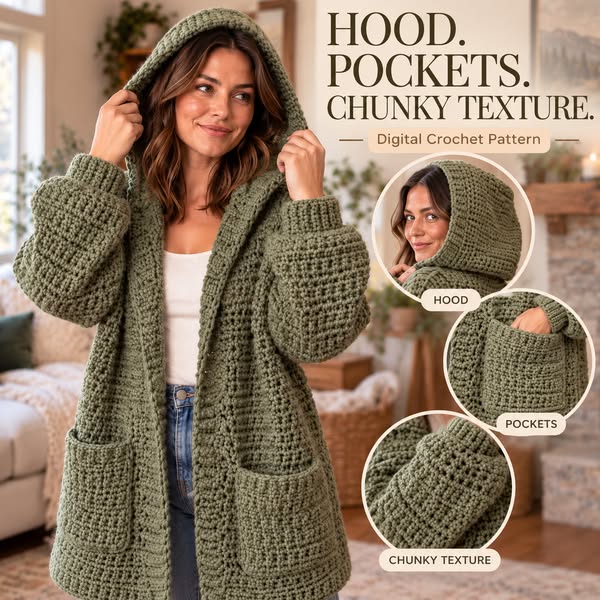 Chunky Hooded Cardigan Crochet Pattern