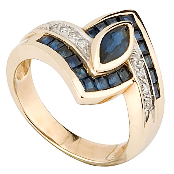 9ct gold sapphire & diamond ring Ladies Size: P