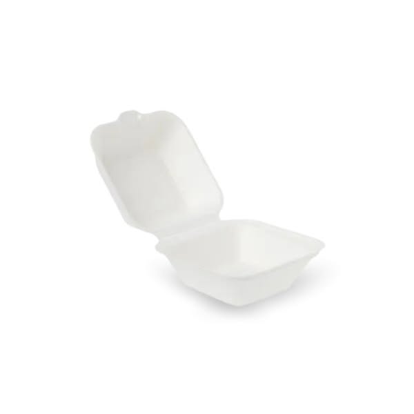 500 x 450ml Compostable White Bagasse Clamshell Burger Box