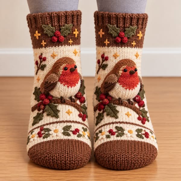 3D Knit Fall Cottage Cozy Socks