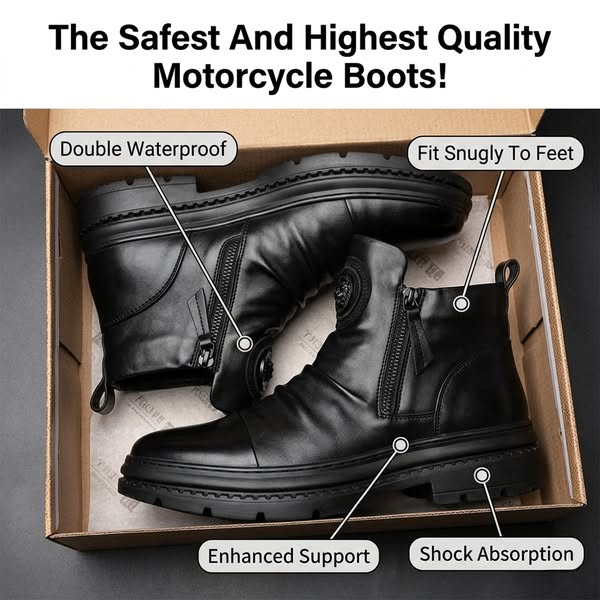 ( Last Day 70% OFF)Men's Comfortable Leather Motorcycle Boots Waterproof Anti-Slip Anti-Sprain