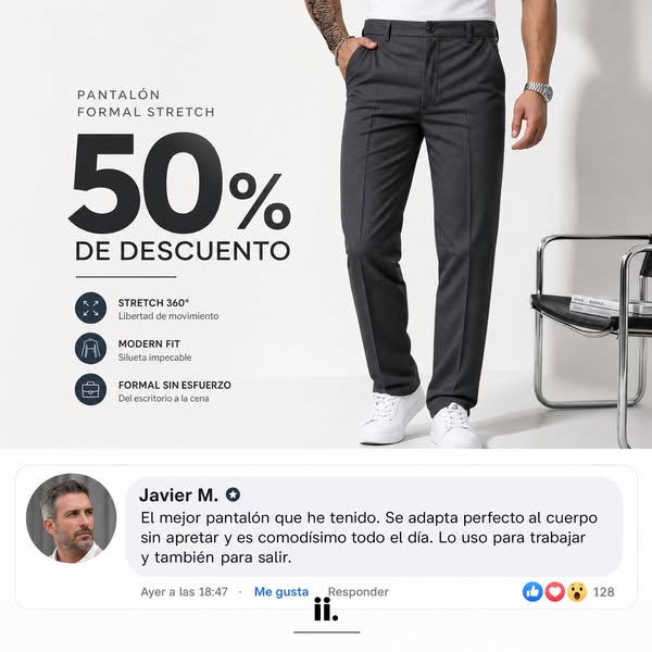 Tu primer pantalón Twistformal con un 50% de descuento.