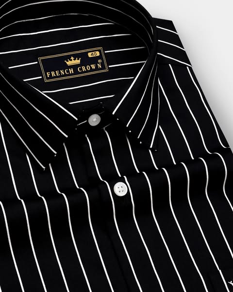 Just $65.40 | Monarch-Jade Black and Bright White Pin Striped Subtle Sheen Super Soft Premium Cotton Dress Shirt