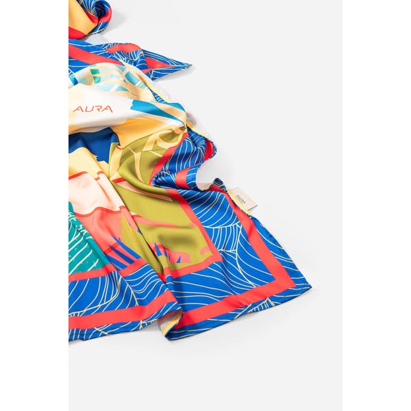 Dubai Skyline Silk Scarf - Indigo
