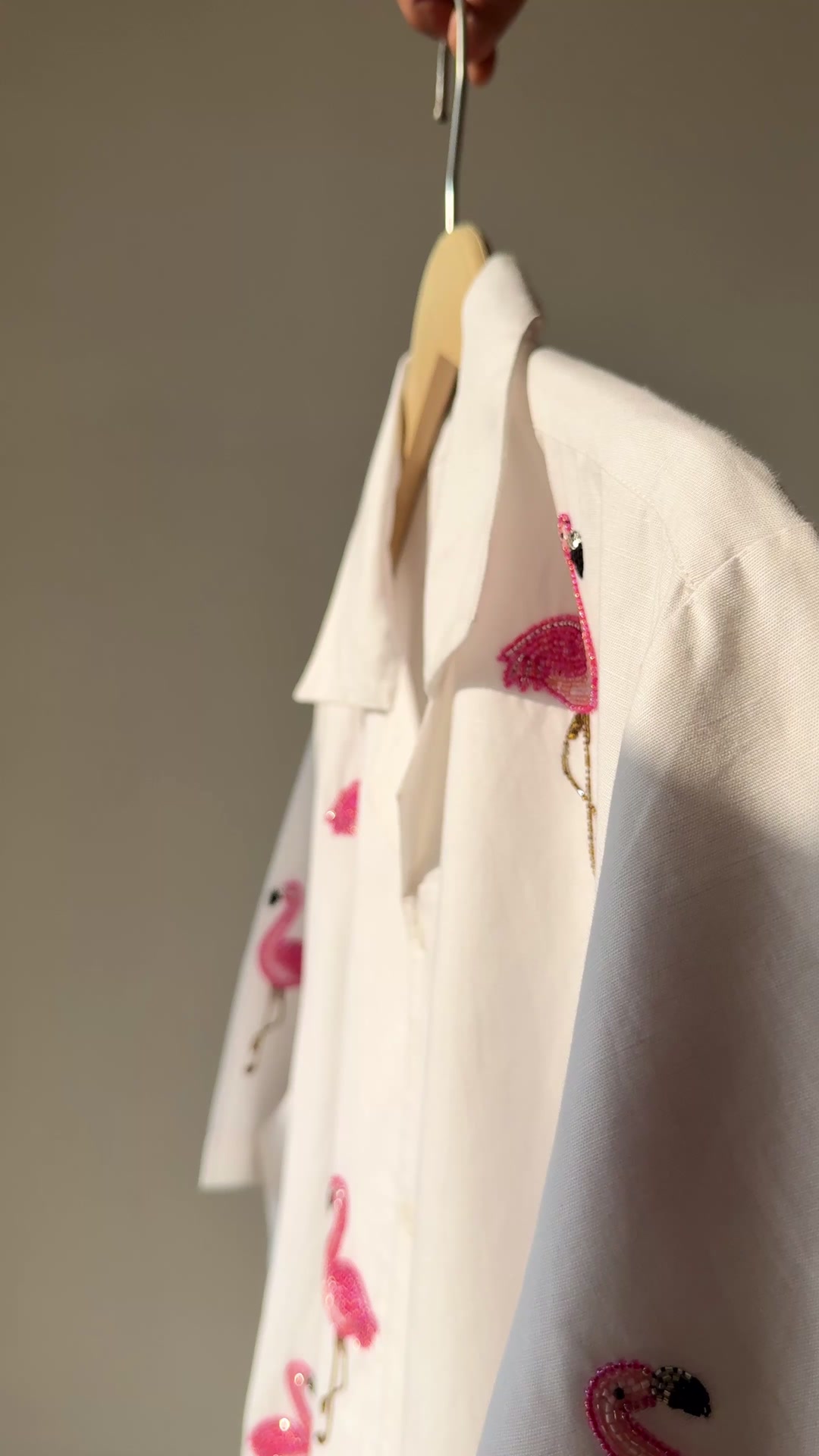 "Le Flamingo" Hand Embroidered Shirt