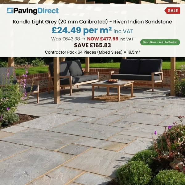 NEW LOOK – Kandla Light Grey 20mm Calibrated – Riven Indian Sandstone