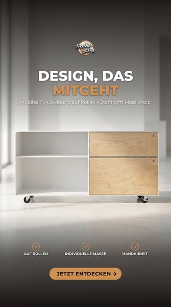 TV Lowboard auf Rollen aus Wildeiche
