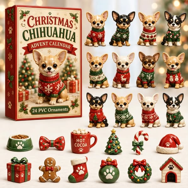 Christmas Chihuahua Advent Calendar 2026 24 Days of Cute PVC Chihuahua Ornament Surprises