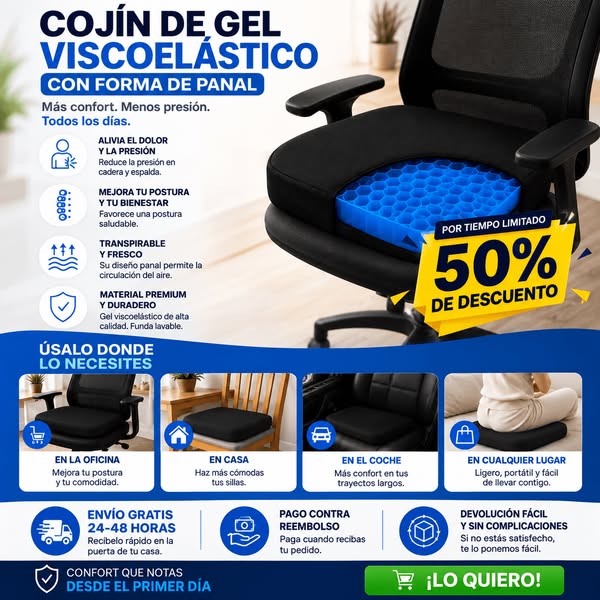 Cojín de gel viscoelástico con forma de panal