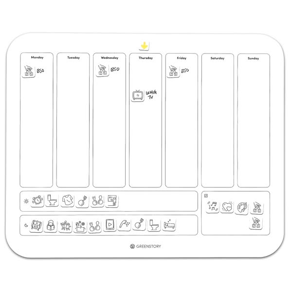 GreenStory Weekplanner Kind Whiteboard wit, herplakbaar zonder boren