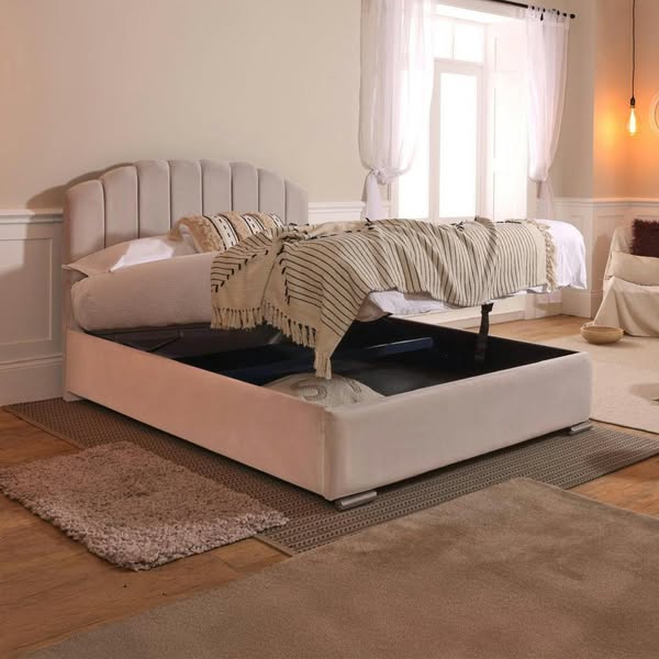 Rapyal Sleep Milan Ottoman Storage Plush Bed, 4ft Small Double, No Mattress, Silver (Plush Velvet)