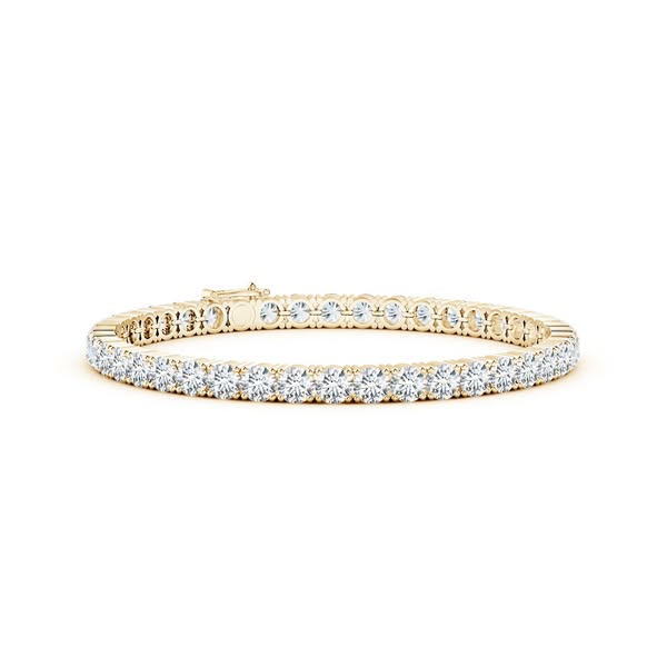 Pulsera clásica lineal de tenis Angara con diamantes cultivados en laboratorio de 9,66 quilates en oro amarillo de 14 quilates.