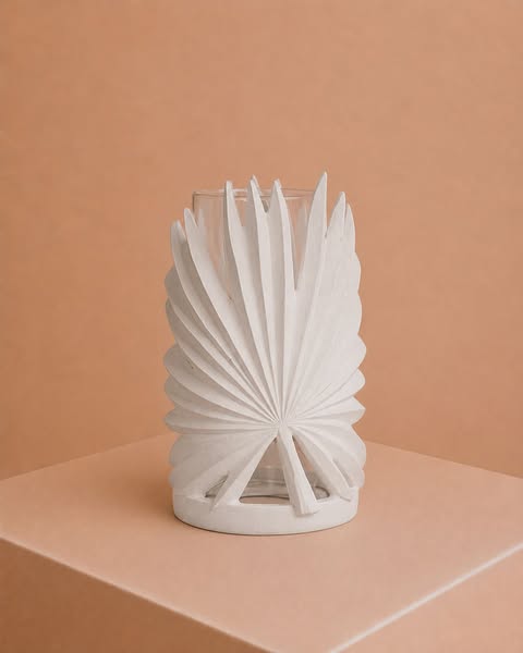 Άσπρο Κεραμικό Κηροπήγιο 23,5εκ. | Palm Leaf Candle Holder