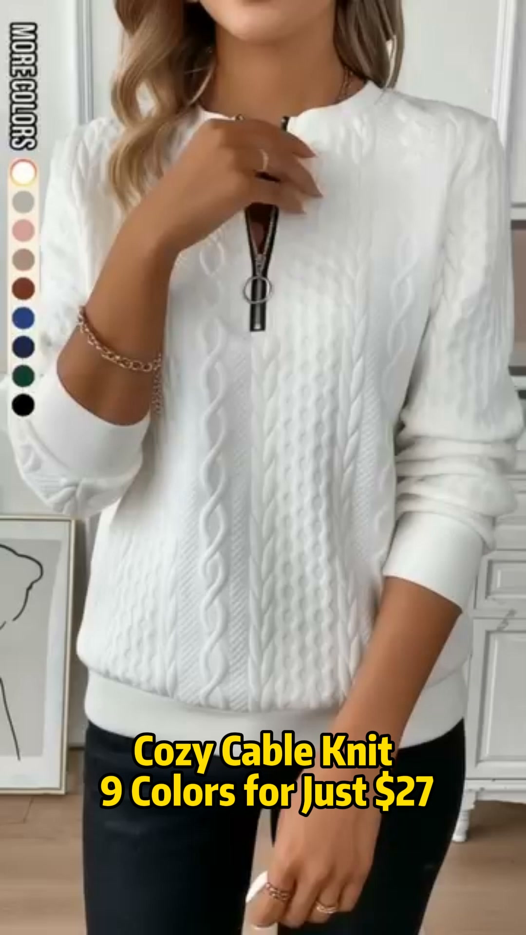 Cozy Cable Knit Half-Zip Sweatshirt | 9 for $27